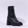 Wonders Vera Front Zip Block Heel Boot - Black Stretch